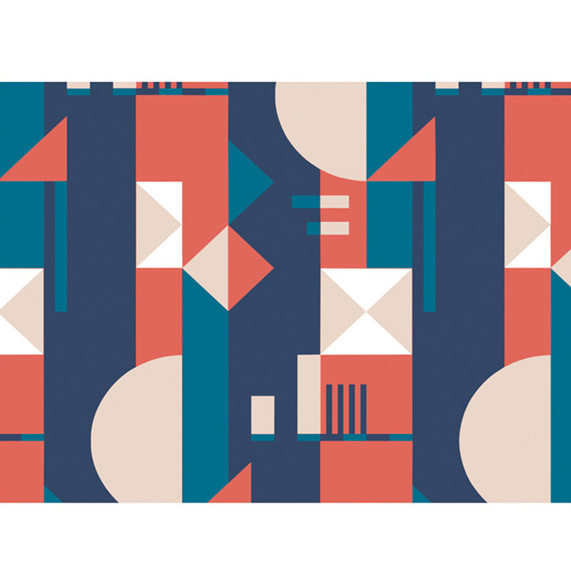 Orange and Blue Bedroom Rug Modern Color Block Pattern Area Rug Polyester Stain-Resistant Carpet