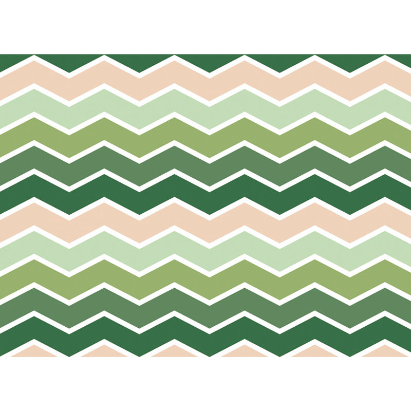 Green Bedroom Rug Modern Stripe Wave Pattern Area Rug Polyester Washable Non-Slip Backing Carpet