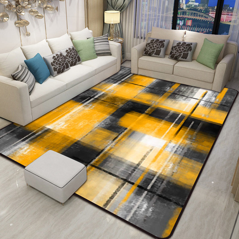 Casual Modern Rug in Black and Blue Abstract Rectangle Pattern Rug Polyester Pet Friendly Carpet for Home Decoration
