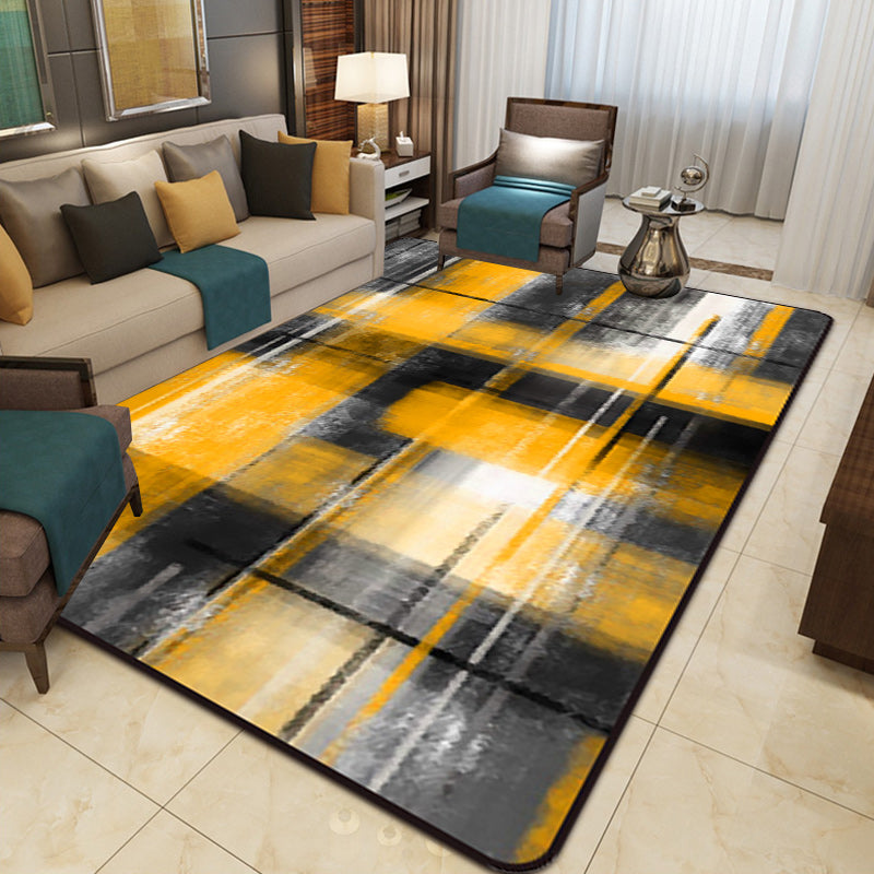 Casual Modern Rug in Black and Blue Abstract Rectangle Pattern Rug Polyester Pet Friendly Carpet for Home Decoration