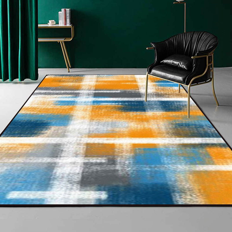 Casual Modern Rug in Black and Blue Abstract Rectangle Pattern Rug Polyester Pet Friendly Carpet for Home Decoration