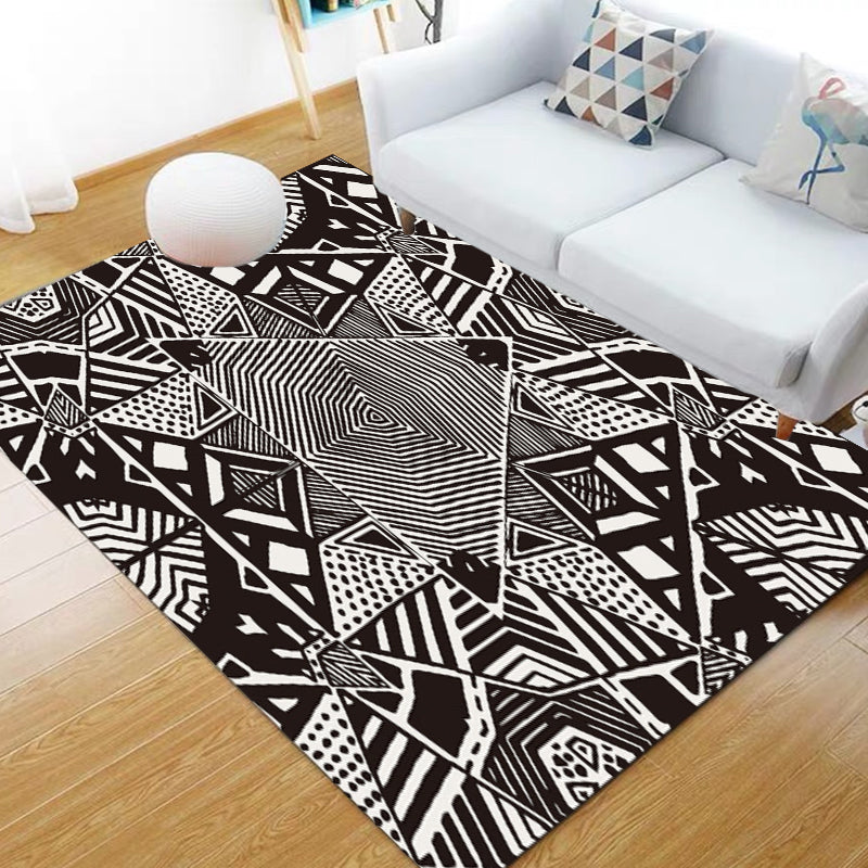 Nordic Modern Rug in Black Lines Dots Pattern Rug Polyester Machine Washable Carpet for Home Decoration