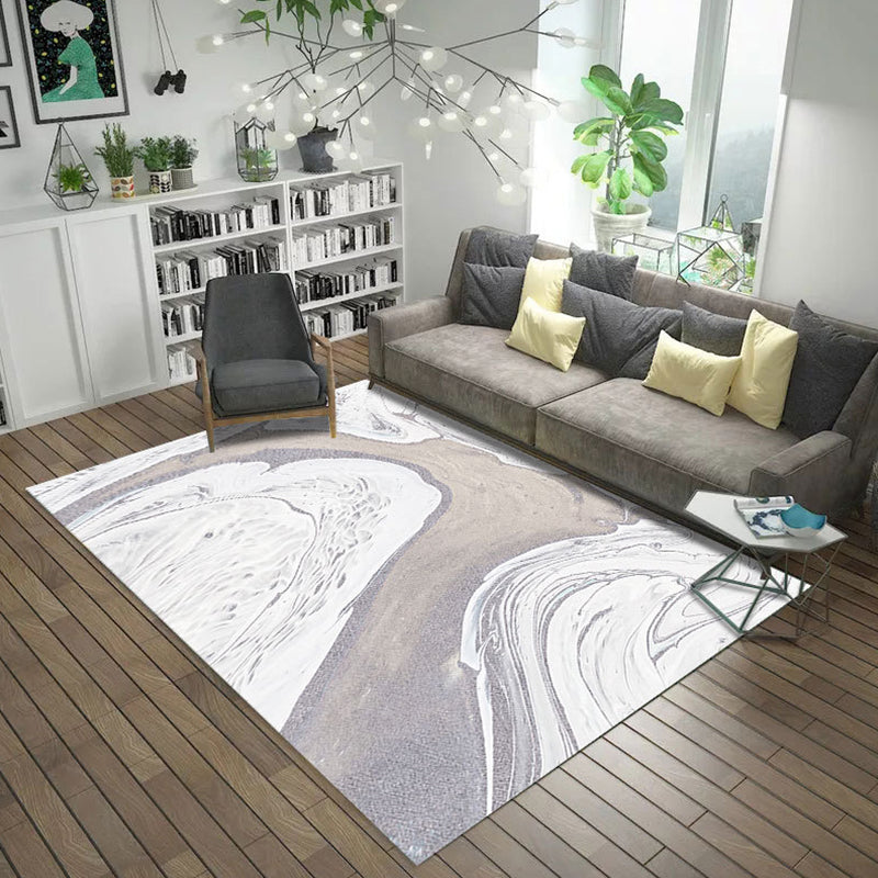 Modern Living Room Rug in Blue and Grey Abstract Oil Painting Print Rug Polyester Machine Washable Area Rug