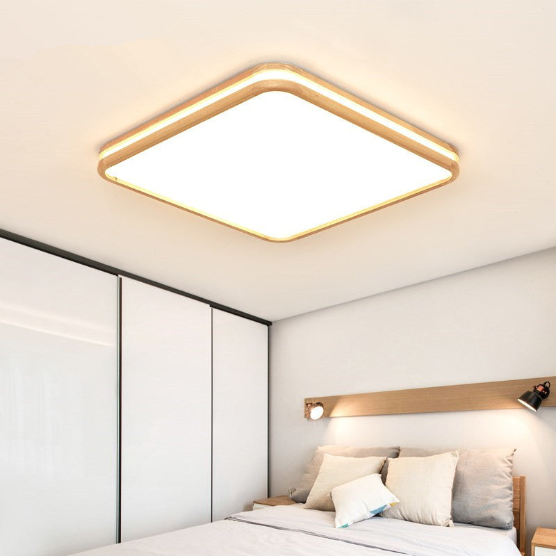 Slank paneel vierkant plafondmontage licht houten rand eenvoudige stijl 18/26 inch brede LED-plafondlamp in beige