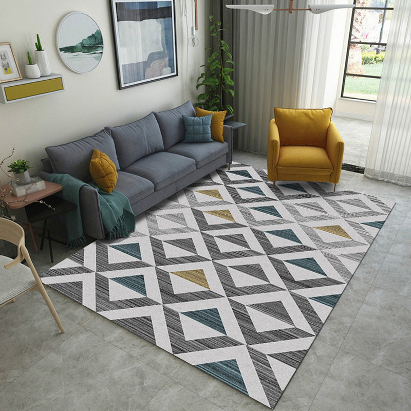 Yellow and Black Bedroom Rug Modern Geometric Triangle Square Pattern Area Rug Polyester Washable Carpet