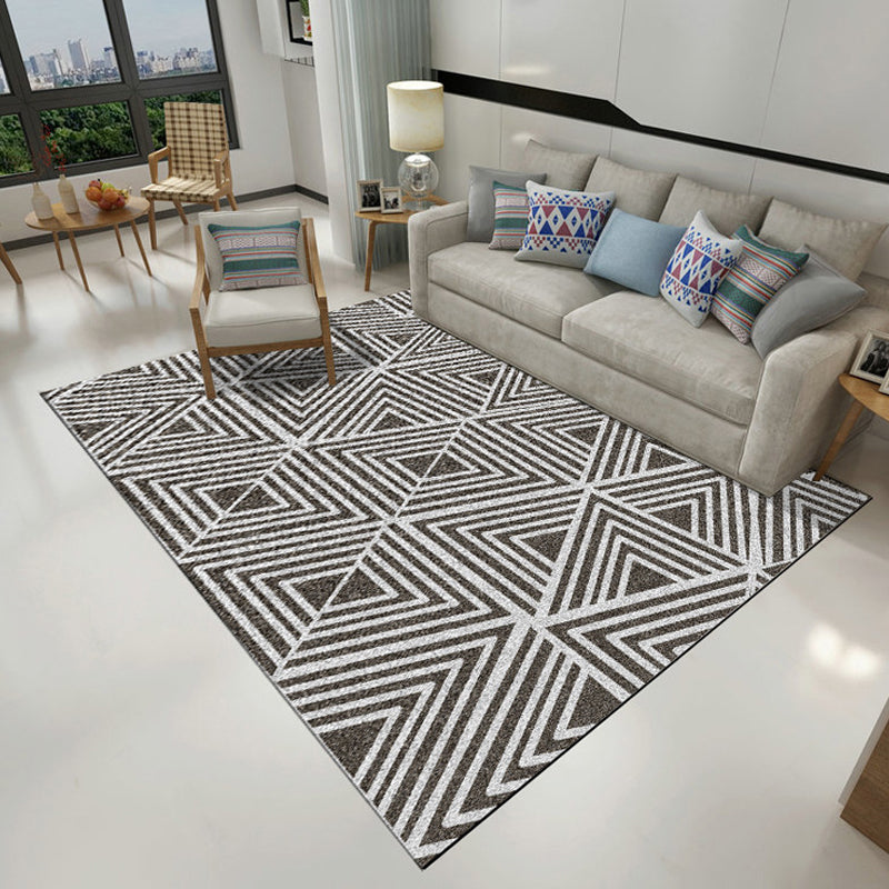 Yellow and Black Bedroom Rug Modern Geometric Triangle Square Pattern Area Rug Polyester Washable Carpet