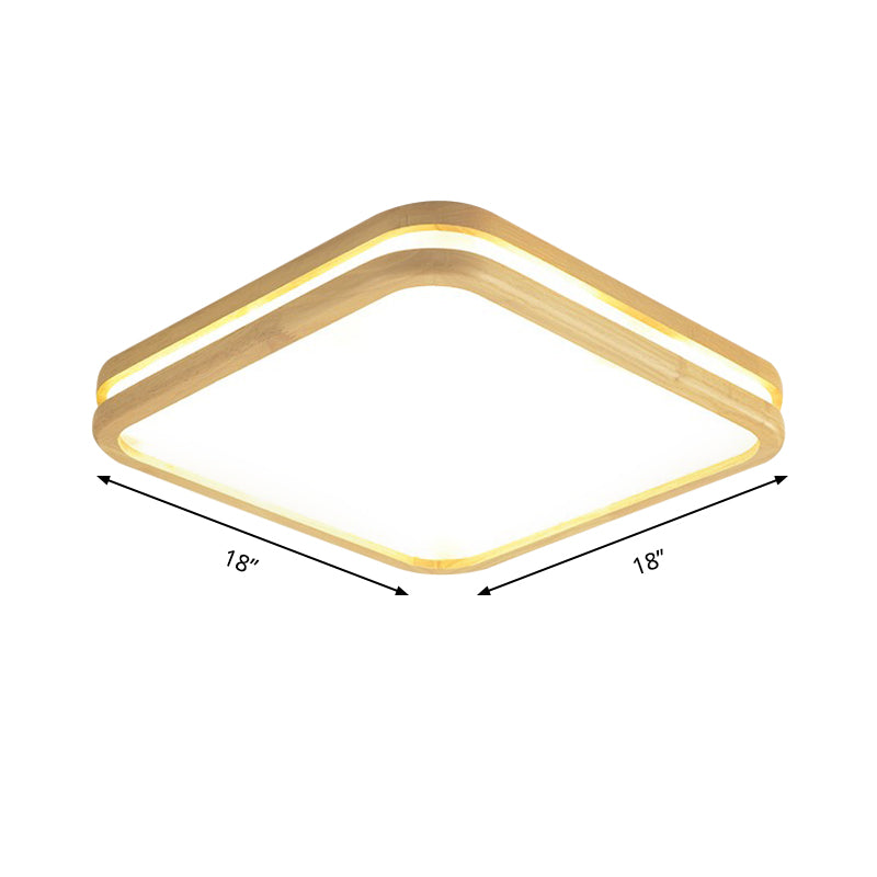 Slim Panel Square Ceiling Mount Light Wood Edge Simple Style 18/26 Inch Wide LED Ceiling Lamp in Beige