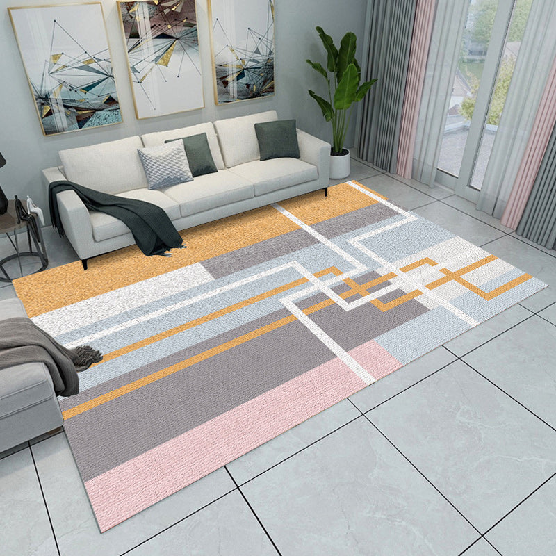 Modern Living Room Rug Multicolored Color Block Geometry Print Rug Polyester Machine Washable Area Rug