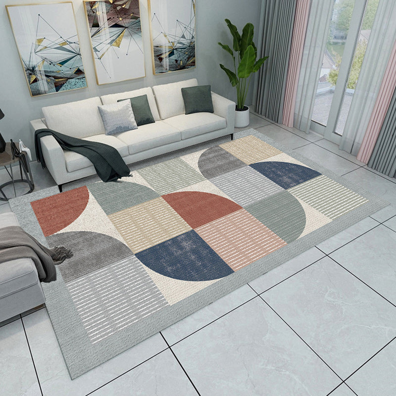 Modern Living Room Rug Multicolored Color Block Geometry Print Rug Polyester Machine Washable Area Rug