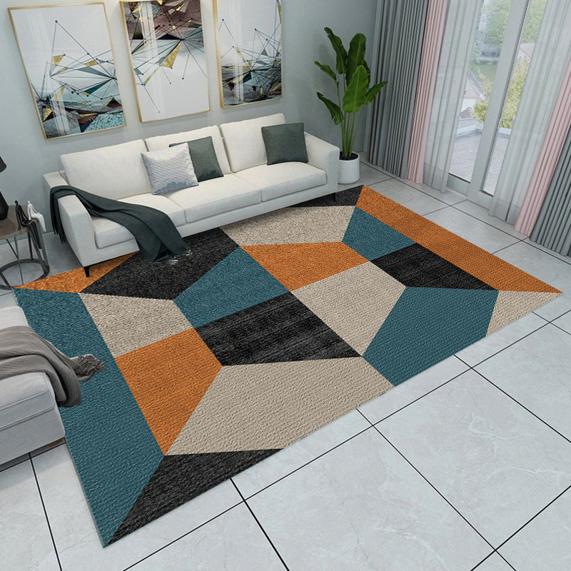 Modern Living Room Rug Multicolored Color Block Geometry Print Rug Polyester Machine Washable Area Rug