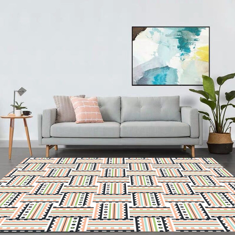 Pink Bedroom Rug Modern Stripes Pattern Area Rug Polyester Washable Anti-Slip Backing Carpet