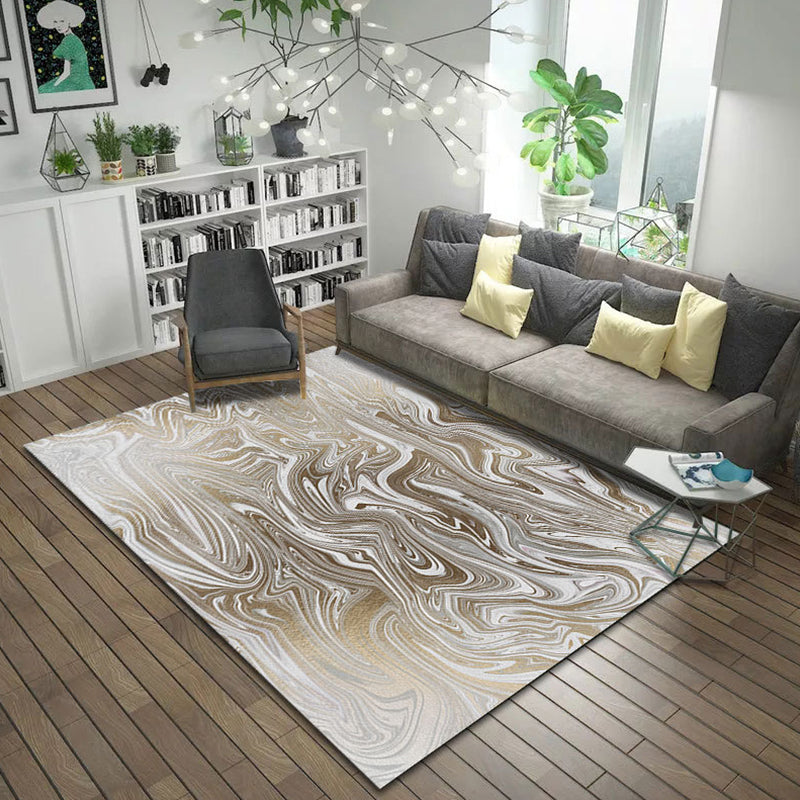 Brown and Pink Bedroom Rug Modern Abstract Brushstroke Painting Pattern Area Rug Polyester Machine Washable Carpet