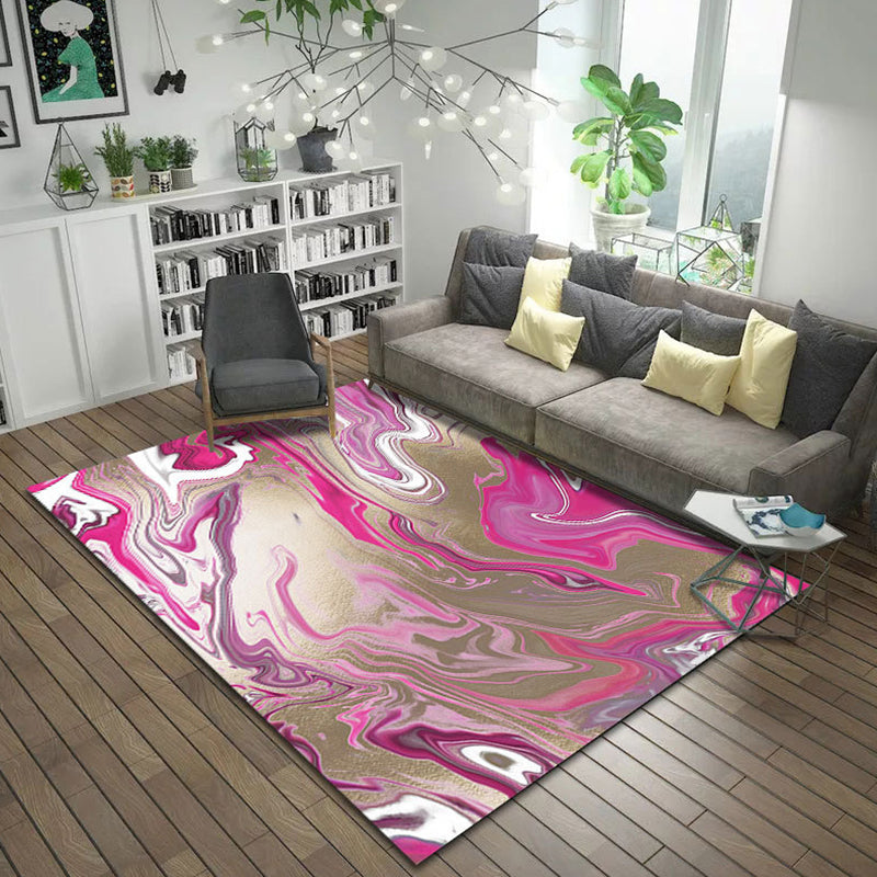 Brown and Pink Bedroom Rug Modern Abstract Brushstroke Painting Pattern Area Rug Polyester Machine Washable Carpet