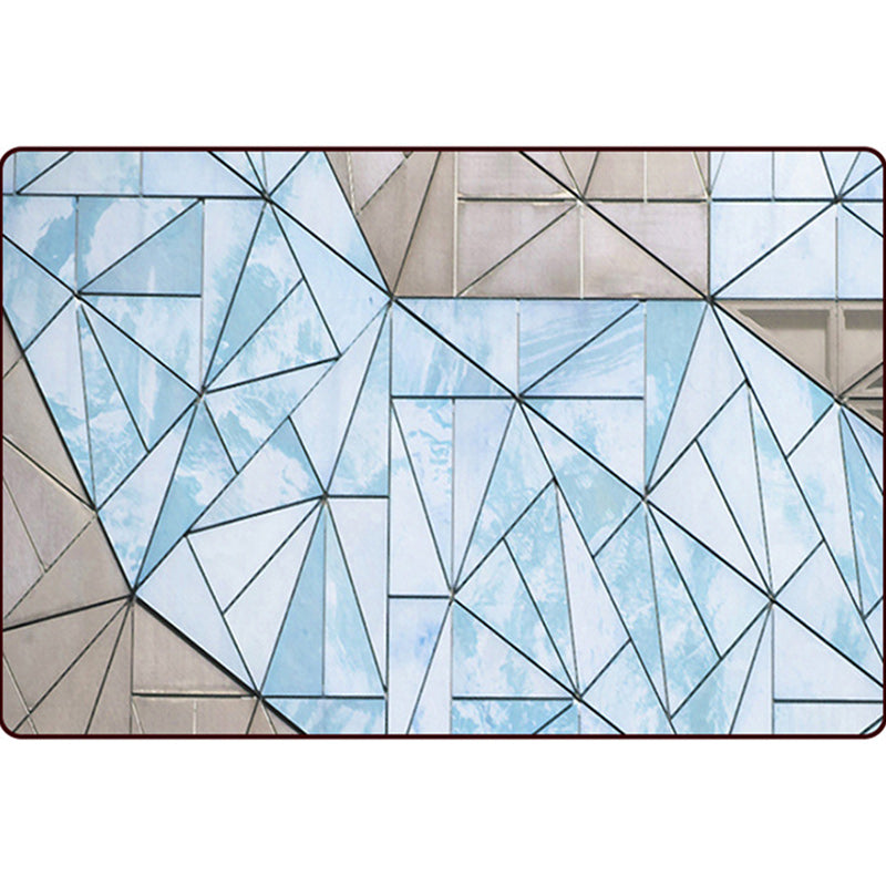 Simple Modern Rug in Blue Colorblock Triangle Pattern Rug Polyester Washable Carpet for Home Decoration
