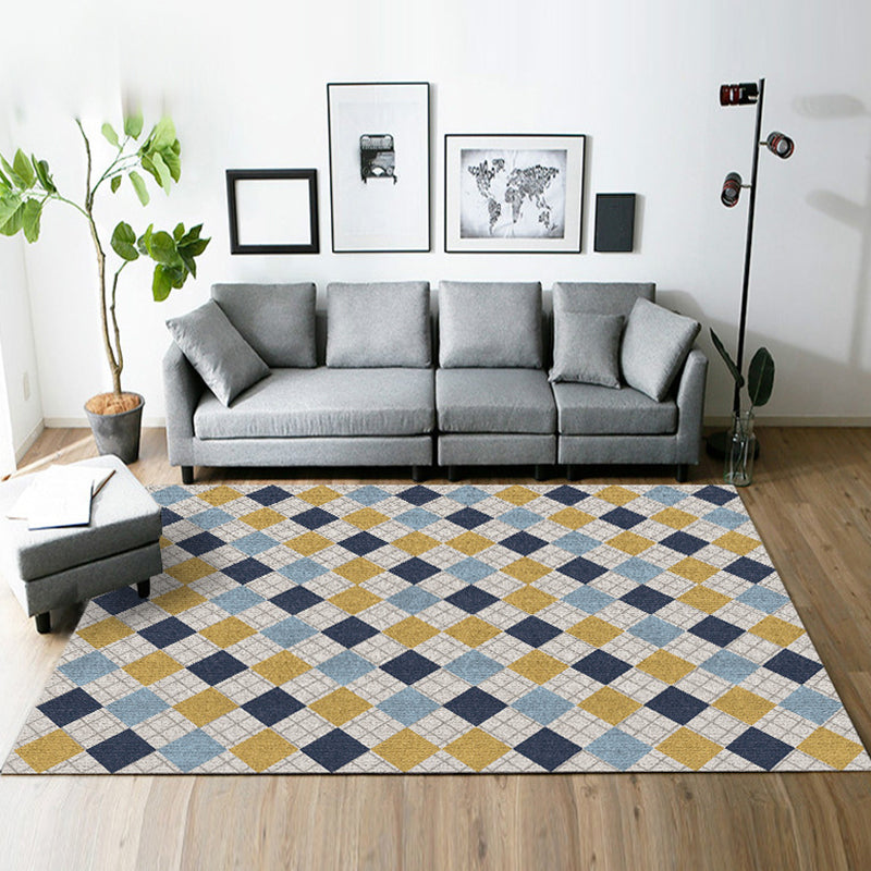Yellow and Brown Bedroom Rug Modern Geometric Square Pattern Area Rug Polyester Stain-Resistant Carpet