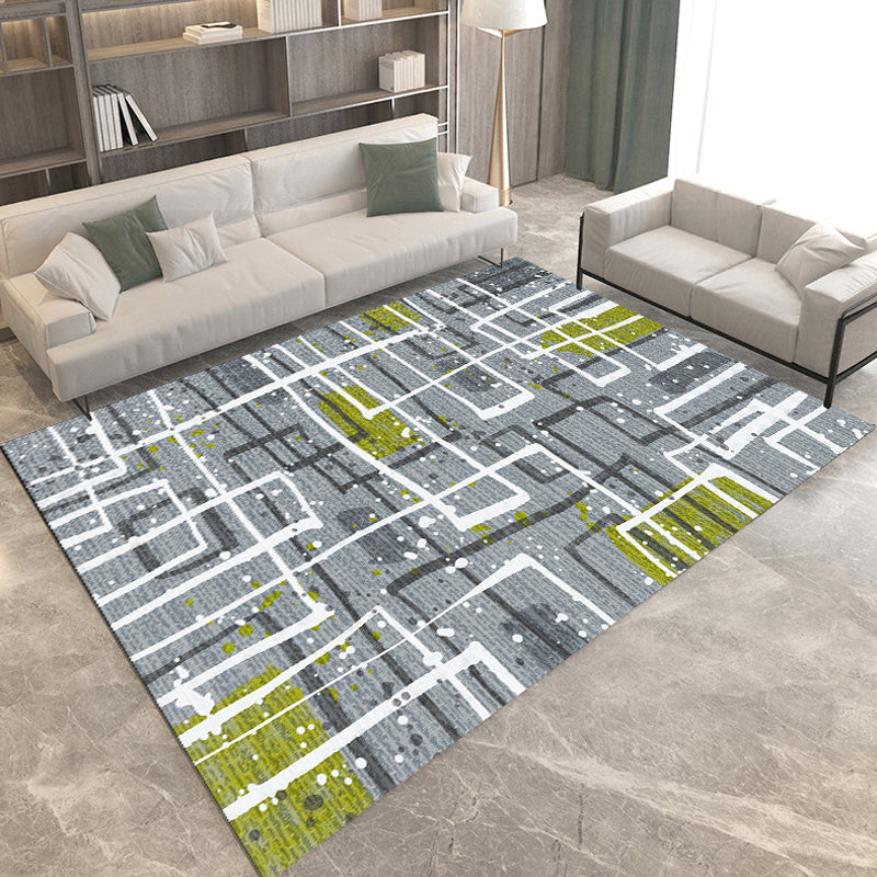 Simple Modern Rug in Grey and Brown Geometry Pattern Rug Polyester Stain-Resistant Carpet for Home Decoration