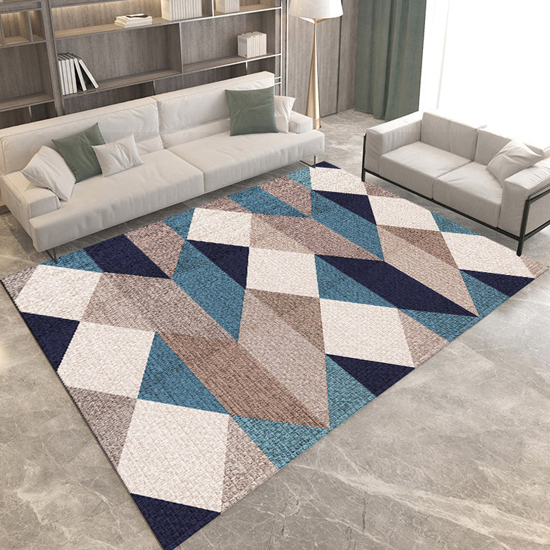 Simple Modern Rug in Grey and Brown Geometry Pattern Rug Polyester Stain-Resistant Carpet for Home Decoration