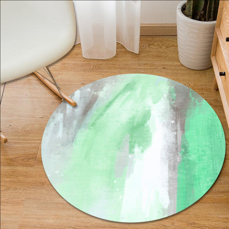 Simple Modern Rug in Blue and Green Abstract Oil Painting Pattern Rug Polyester Machine Washable Carpet for Home Decor