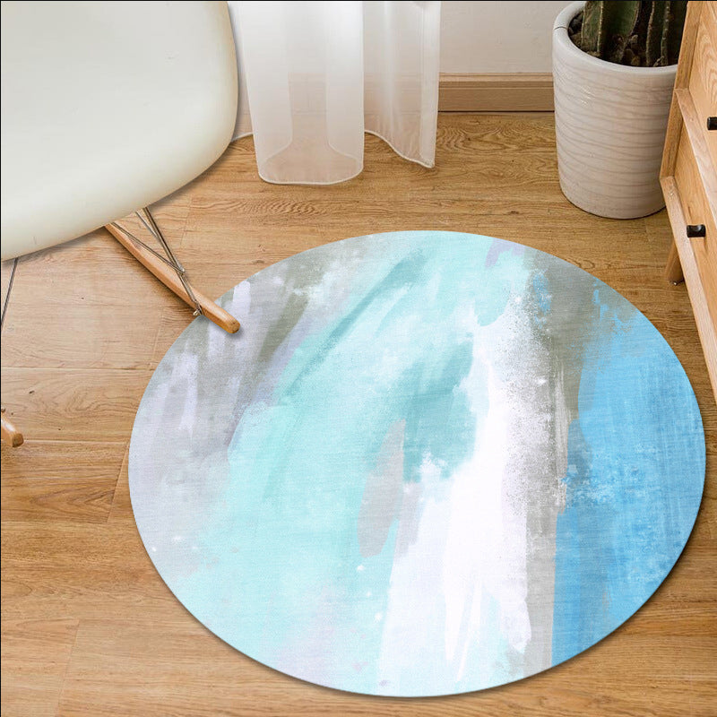 Simple Modern Rug in Blue and Green Abstract Oil Painting Pattern Rug Polyester Machine Washable Carpet for Home Decor