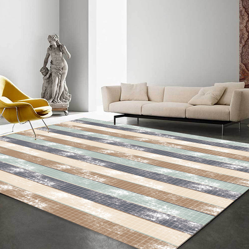 Simple Modern Rug in Green and Yellow Stripes Pattern Rug Polyester Stain-Resistant Carpet for Home Decoration