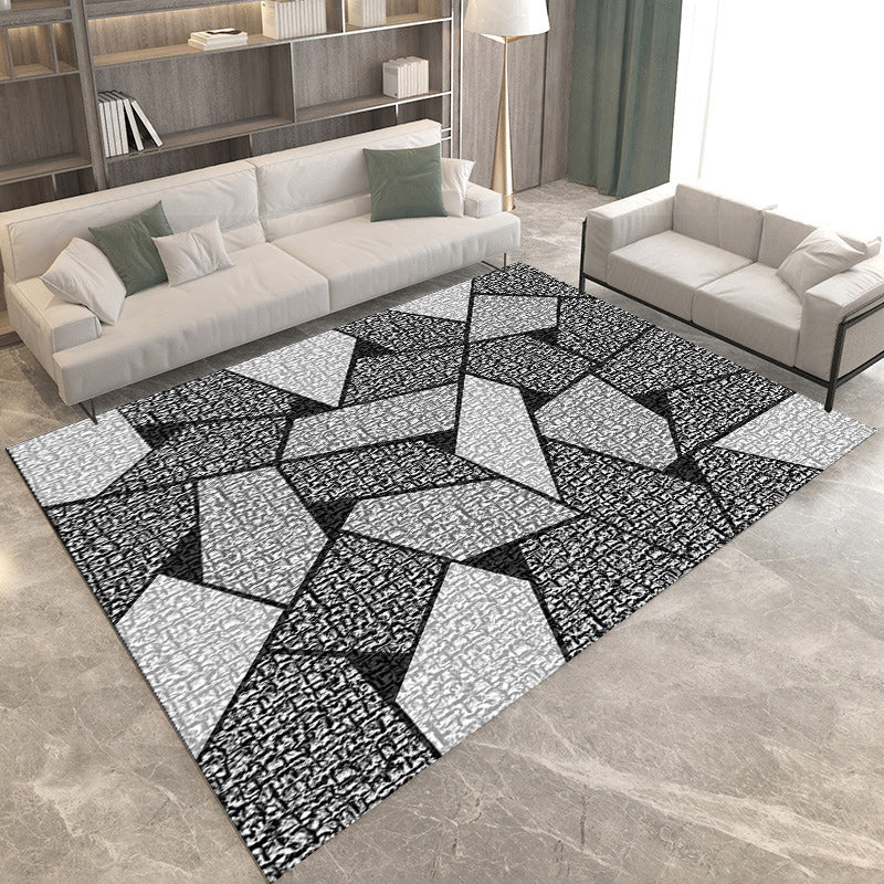 Modern Living Room Rug in Brown and Green Color Block Geometry Print Rug Polyester Non-Slip Backing Area Rug