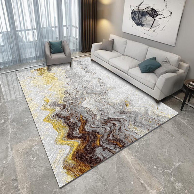 Blue and Grey Bedroom Rug Modern Abstract Brushstroke Painting Pattern Area Rug Polyester Pet Friendly Carpet