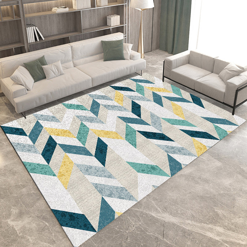 Modern Living Room Rug in Grey and Ivory Geometric Diamond Print Rug Polyester Pet Friendly Area Rug