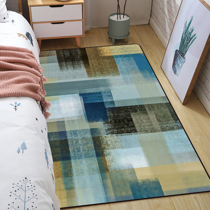 Blue and Brown Bedroom Rug Modern Abstract Painting Pattern Area Rug Polyester Non-Slip Backing Carpet