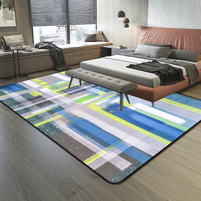 Blue and Brown Bedroom Rug Modern Abstract Painting Pattern Area Rug Polyester Non-Slip Backing Carpet