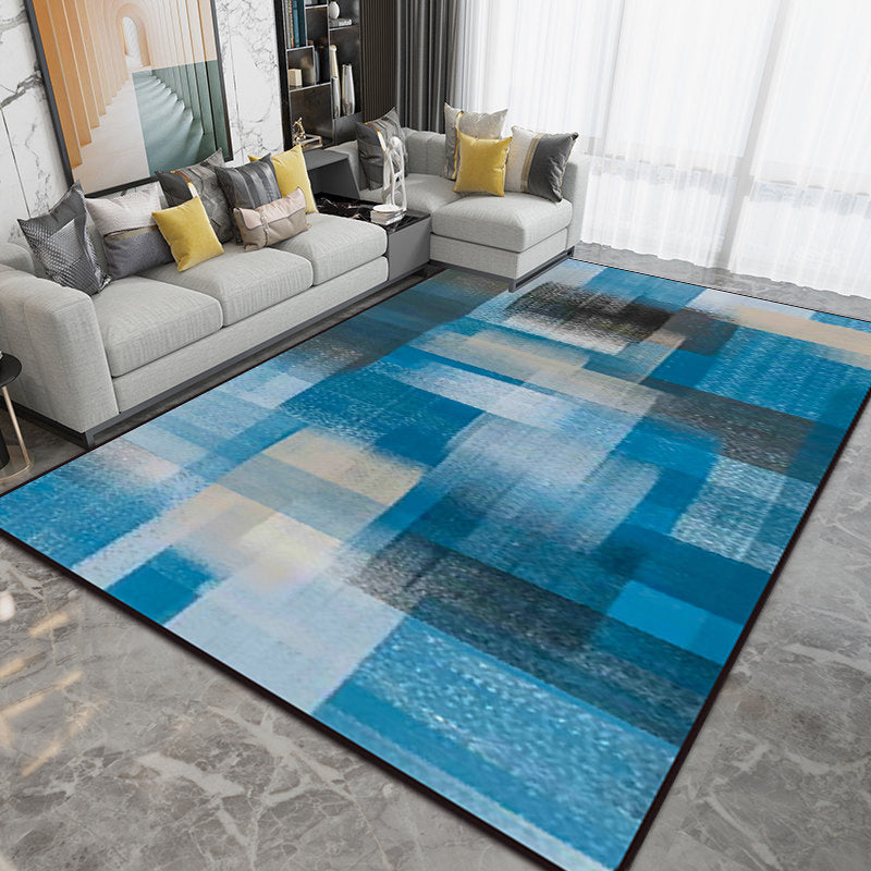 Blue and Brown Bedroom Rug Modern Abstract Painting Pattern Area Rug Polyester Non-Slip Backing Carpet