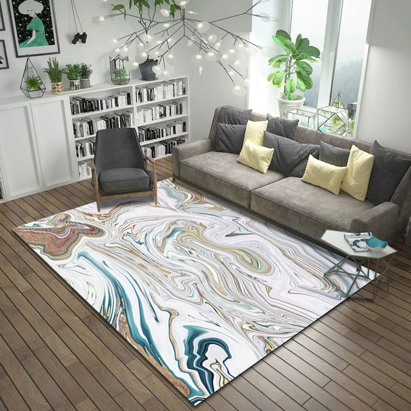 Simple Modern Rug in White and Black Abstract Painting Pattern Rug Polyester Anti-Slip Carpet for Home Decoration
