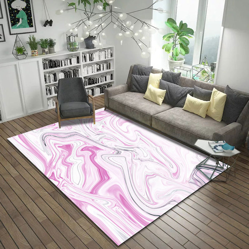 Simple Modern Rug in White and Black Abstract Painting Pattern Rug Polyester Anti-Slip Carpet for Home Decoration
