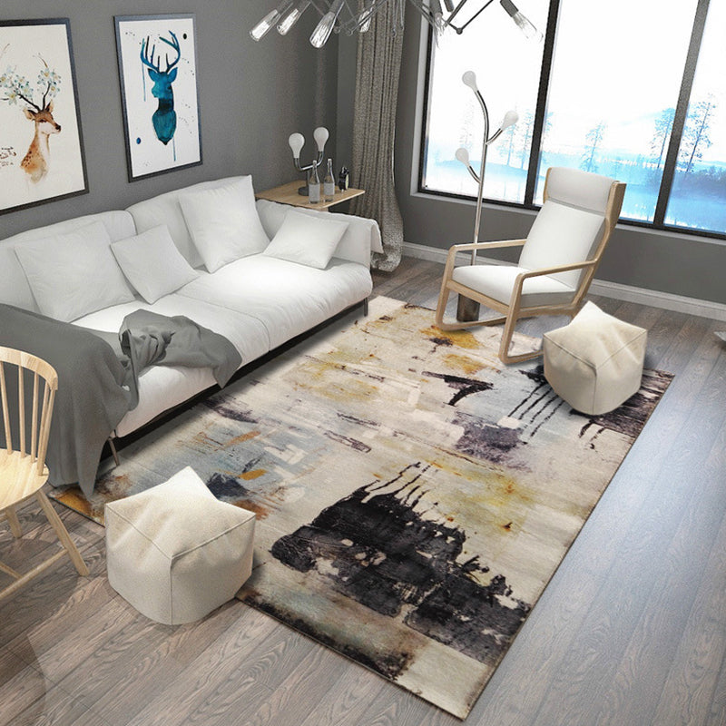 Blue and Brown Bedroom Rug Modern Abstract Painting Pattern Area Rug Polyester Pet Friendly Carpet