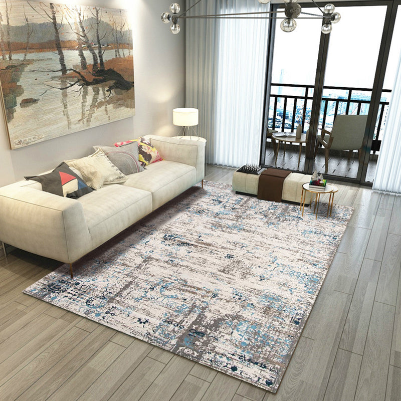 Blue and Brown Bedroom Rug Modern Abstract Painting Pattern Area Rug Polyester Pet Friendly Carpet