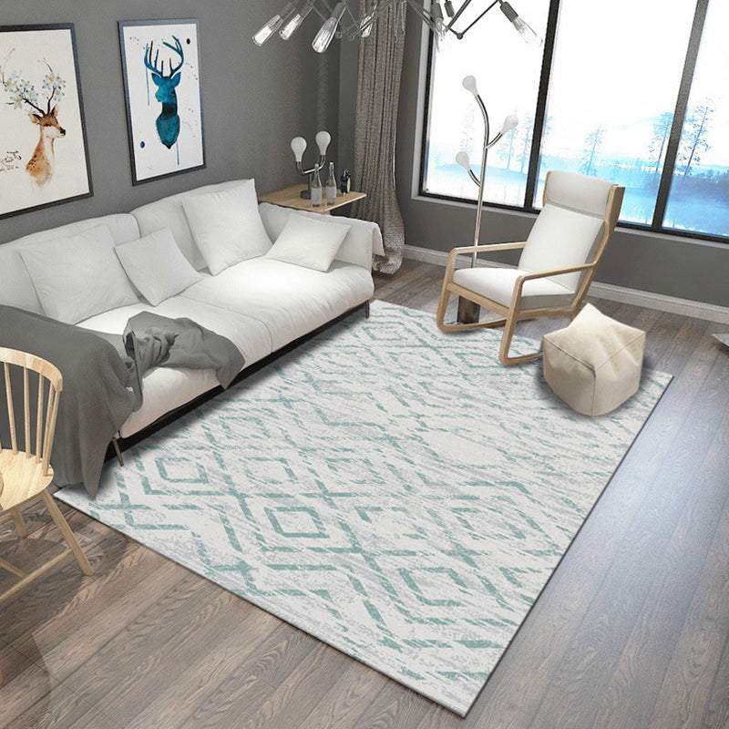 Modern Living Room Rug in Grey and Blue Abstract Print Rug Polyester Anti-Slip Backing Area Rug