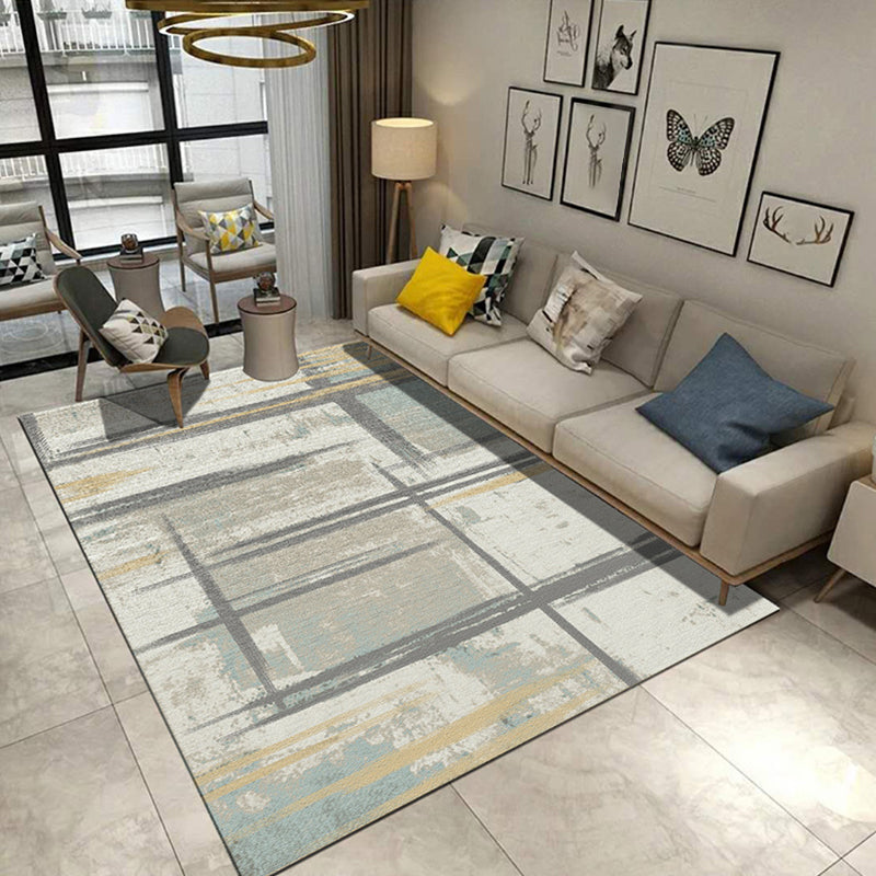 Modern Living Room Rug in Grey and Blue Abstract Print Rug Polyester Anti-Slip Backing Area Rug