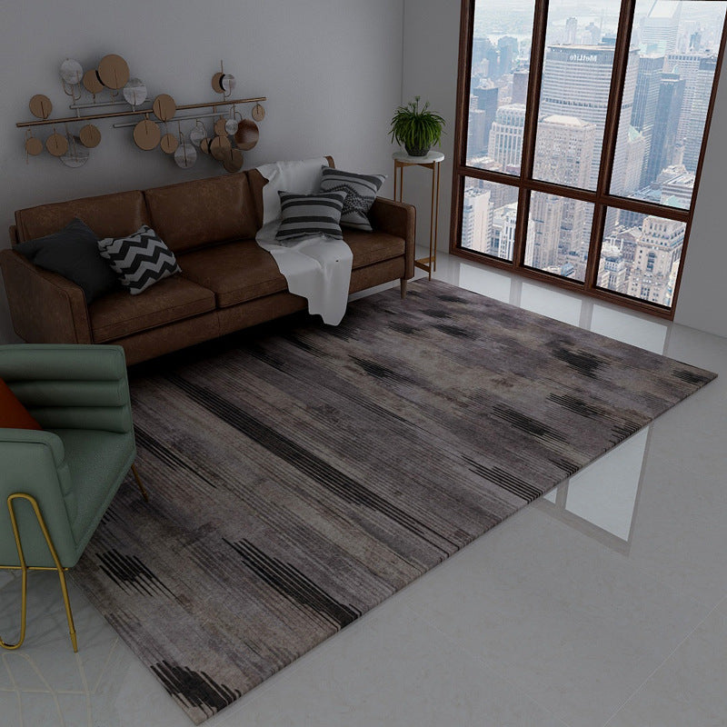 Nordic Modern Rug in Brown and Black Abstract Stripe Pattern Rug Polyester Stain-Resistant Carpet for Home Decoration