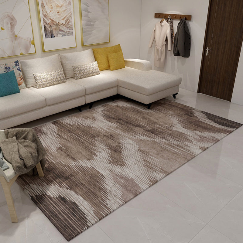 Nordic Modern Rug in Brown and Black Abstract Stripe Pattern Rug Polyester Stain-Resistant Carpet for Home Decoration