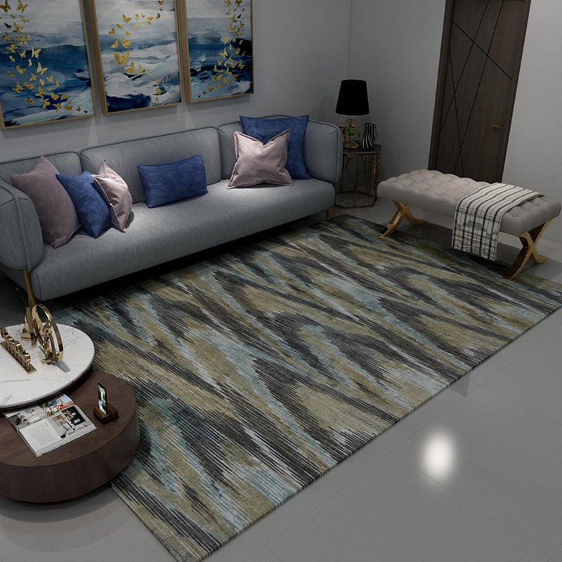 Nordic Modern Rug in Brown and Black Abstract Stripe Pattern Rug Polyester Stain-Resistant Carpet for Home Decoration