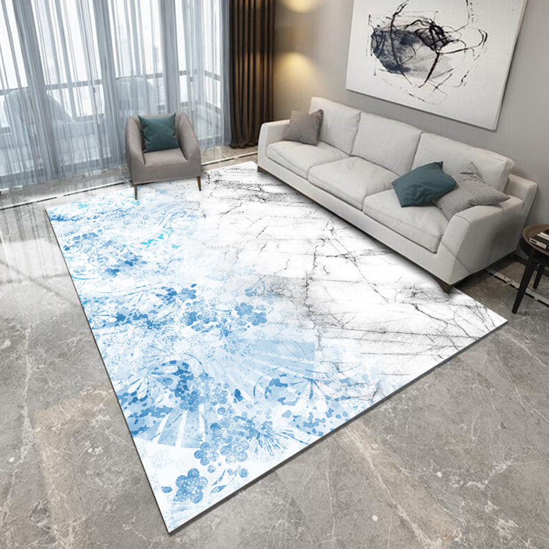Novelty Modern Rug in Grey and Blue Abstract Splatter Pattern Rug Polyester Non-Slip Carpet for Home Decoration