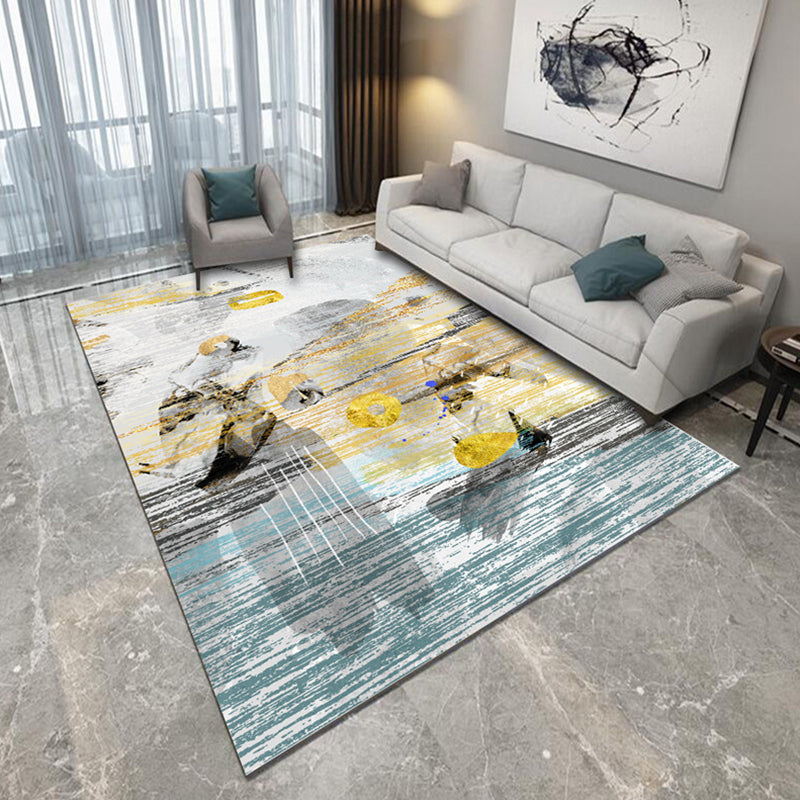 Novelty Modern Rug in Grey and Blue Abstract Splatter Pattern Rug Polyester Non-Slip Carpet for Home Decoration