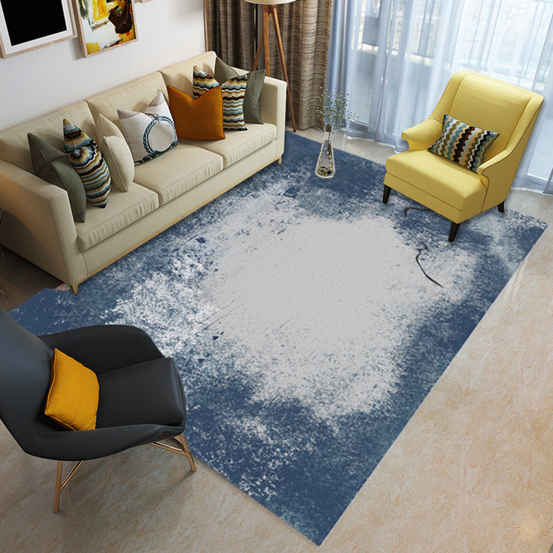 Blue and Orange Bedroom Rug Modern Abstract Painting Pattern Area Rug Polyester Stain-Resistant Carpet