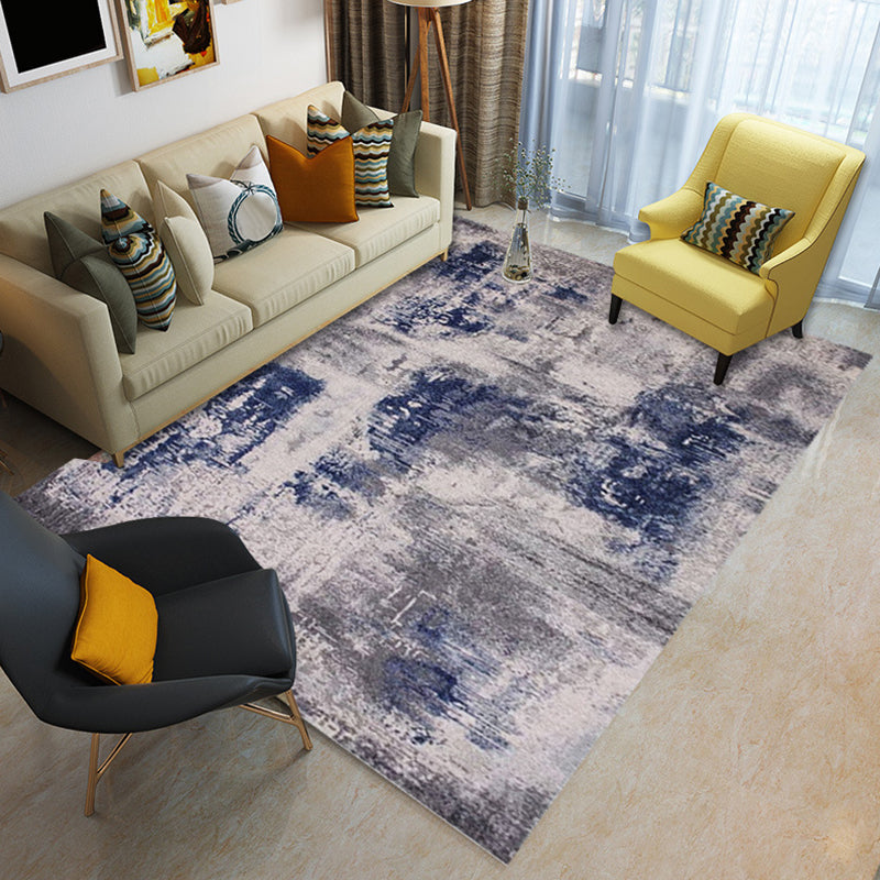 Blue and Orange Bedroom Rug Modern Abstract Painting Pattern Area Rug Polyester Stain-Resistant Carpet
