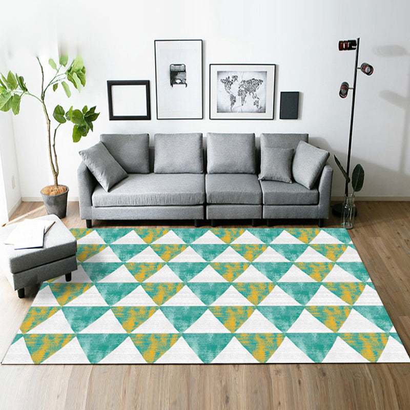Modern Living Room Rug in Grey and Green Geometric Triangle Print Rug Polyester Pet Friendly Area Rug