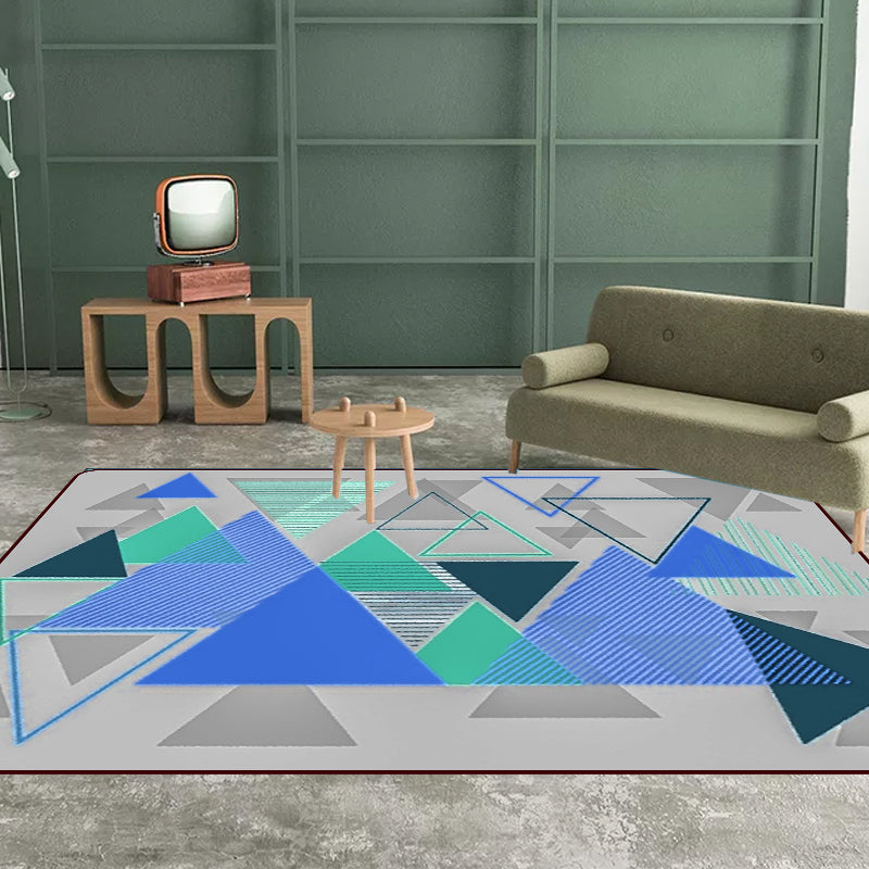 Modern Living Room Rug in Grey Color Block Triangle Print Rug Polyester Machine Washable Area Rug