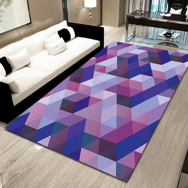 Casual Modern Rug in Purple Geometry Triangle Pattern Rug Polyester Pet Friendly Carpet for Home Decoration