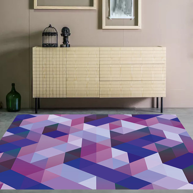 Casual Modern Rug in Purple Geometry Triangle Pattern Rug Polyester Pet Friendly Carpet for Home Decoration