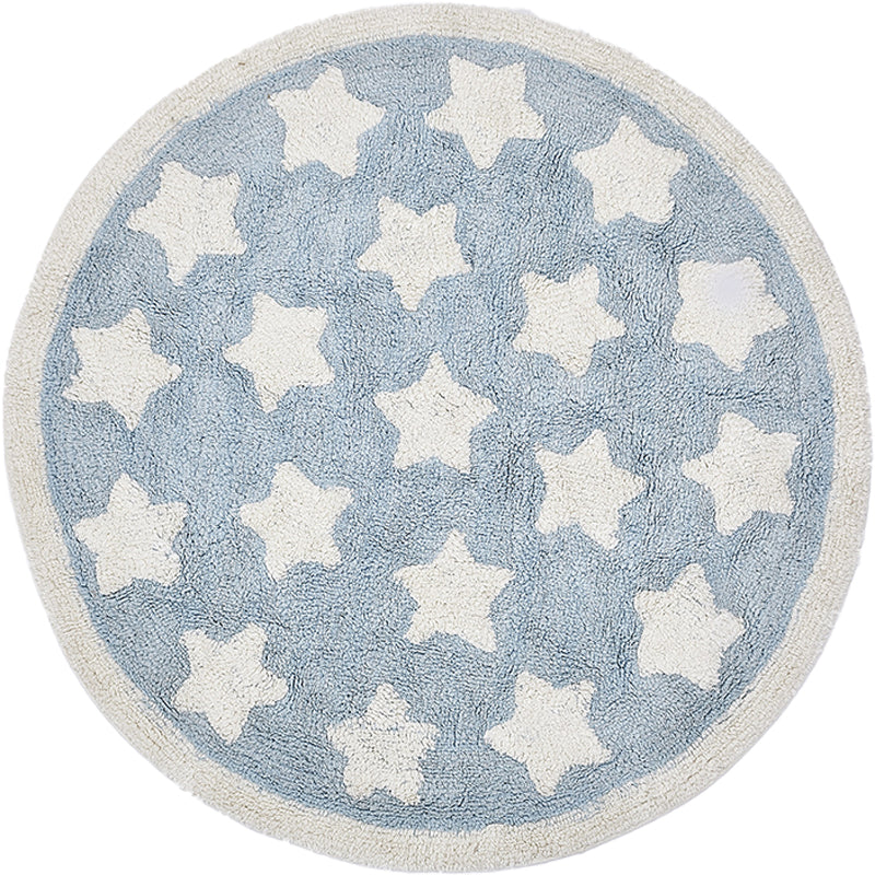 Kids Child's Room Rug in Blue Geometric Star Print Rug Polyester Pet Friendly Washable Area Rug