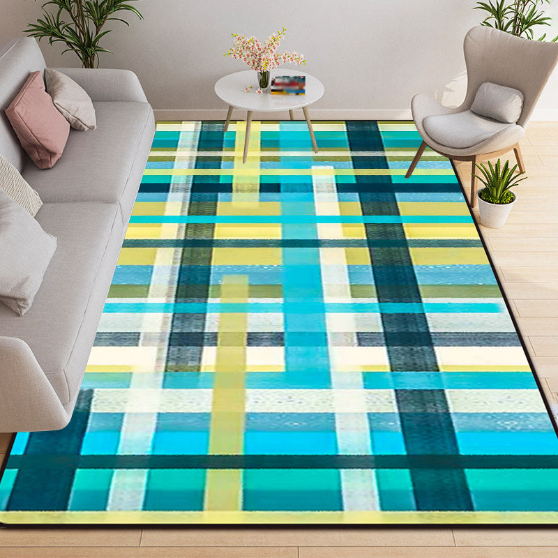 Modern Living Room Rug in Blue and Purple Abstract Stripe Print Rug Polyester Non-Slip Washable Area Rug