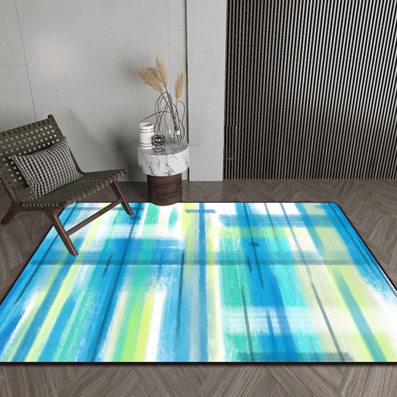 Modern Living Room Rug in Blue and Purple Abstract Stripe Print Rug Polyester Non-Slip Washable Area Rug